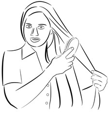 vector of woman using a hair brush on her long hair 