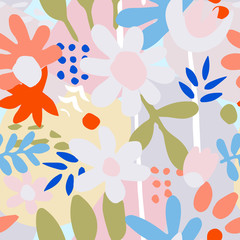 Seamless background with flowers and leaves