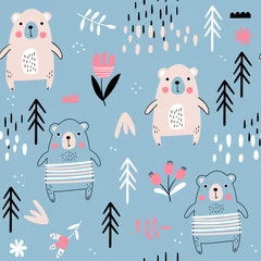 Behang Doodle naadloze achtergrond met beren © rosypatterns