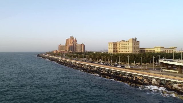 Aerial view of Atlantis the palm resort in the coast of Palm Jumeirah, Dubai, UAE.