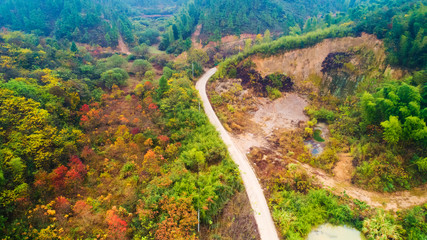 Fototapeta premium Aerial photo of autumn scenery in southern anhui mountains of China
