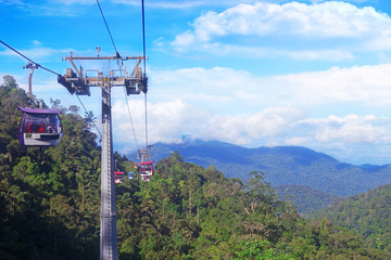 GENTING HIGHLANDS, MALAYSIA - DECEMBER 21 : Tourists travel on cable car of Genting Skyway. It is a...