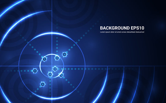 Abstract blue target, shooting range on black background. Vector isolated template for business goal. Shooting target success solutions concept.