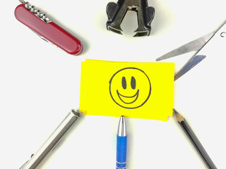 Hand drawing emoji emoticon face and Greeting words with stationery