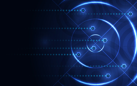 Abstract blue target, shooting range on black background. Vector isolated template for business goal. Shooting target success solutions concept.