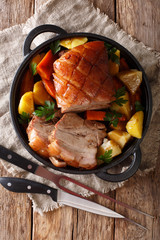 Bavarian beer roasted pork, also known as Bayerischer Schweinebraten or Krustenbraten with...