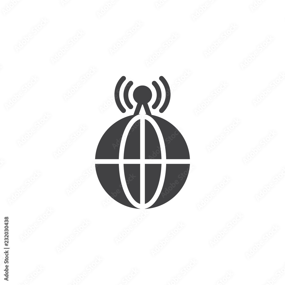 Poster world wide internet signal vector icon. filled flat sign for mobile concept and web design. globe an