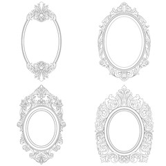 Set of vintage oval pattern frame in old style. Vector.