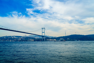 bosphorus bridge, under the bosphorus bridge, blue sky and cloudy day