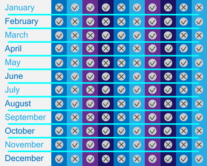 Planning calendar with circle icons. Vector graphic. Color version.