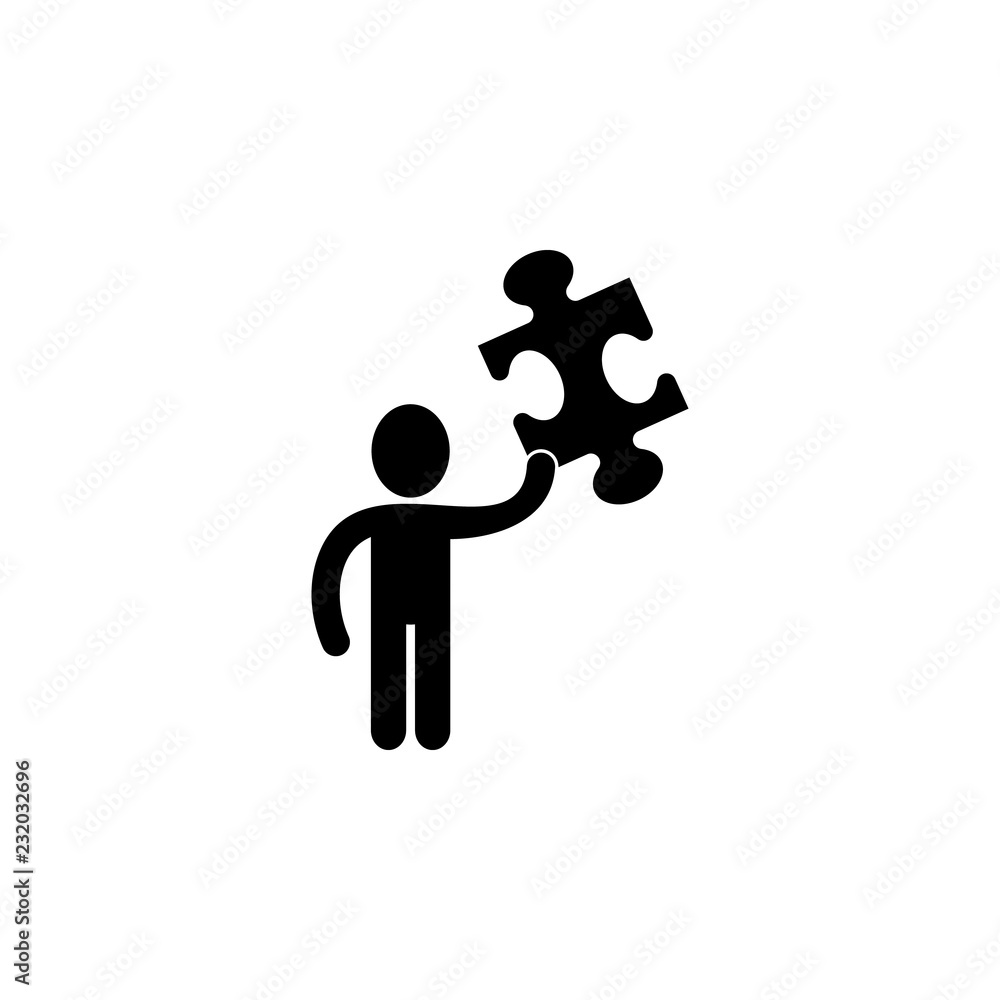 Poster man and puzzle icon. element of problem solving. premium quality graphic design. signs and symbols c