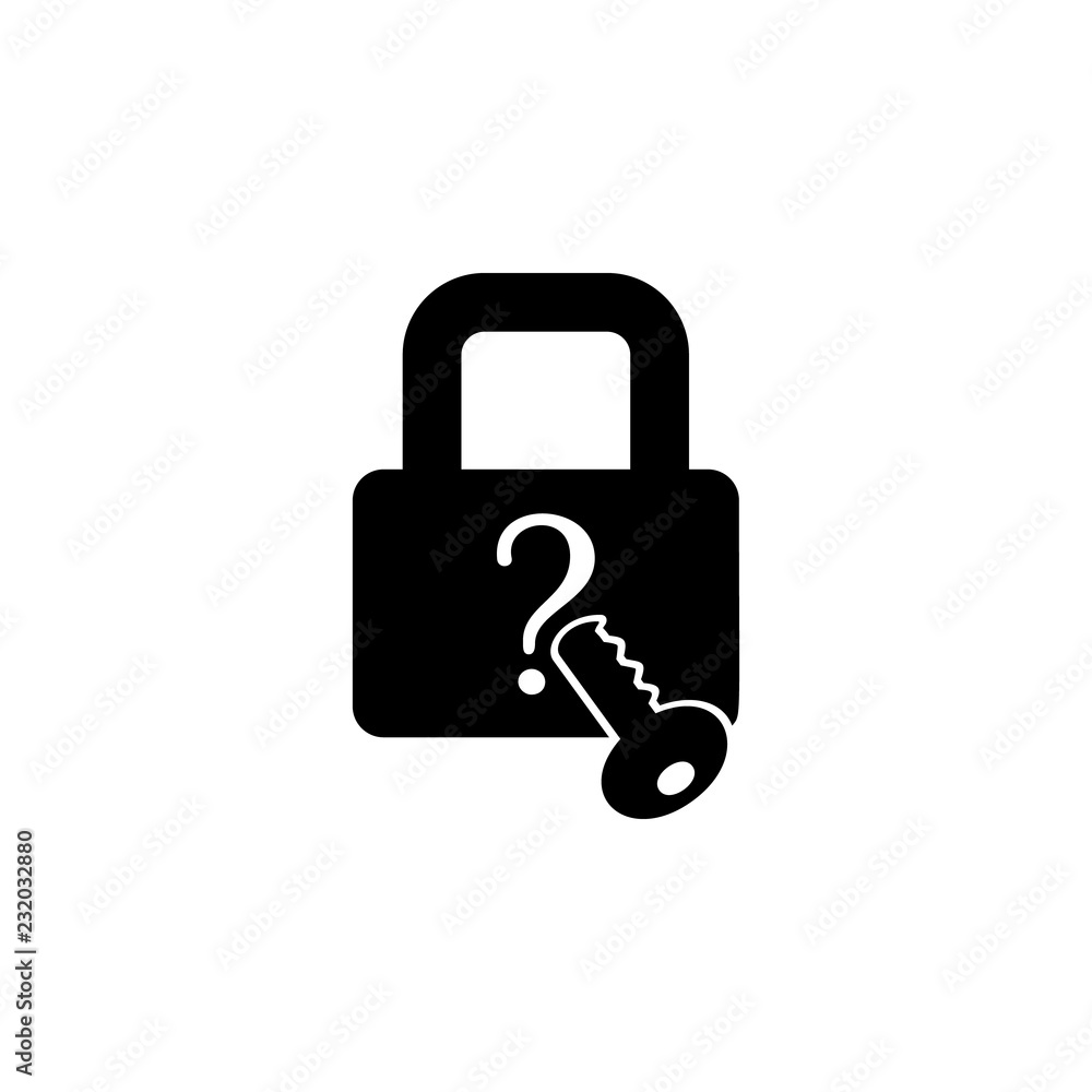 Poster lock with a question mark and key icon. element of problem solving. premium quality graphic design. 