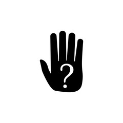 Question mark on the palm icon. Element of Problem solving. Premium quality graphic design. Signs and symbols collection icon for websites, web design, mobile app