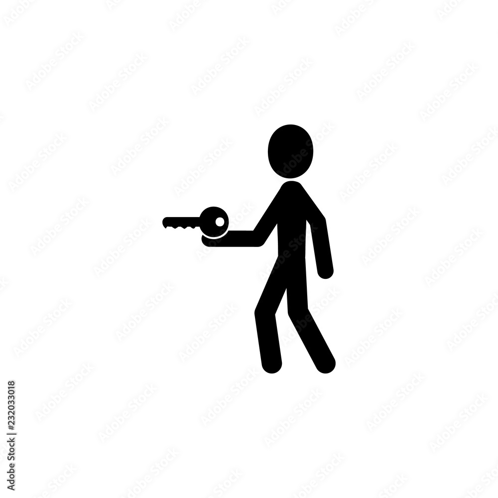 Poster man with a key in his hand icon. element of problem solving. premium quality graphic design. signs a