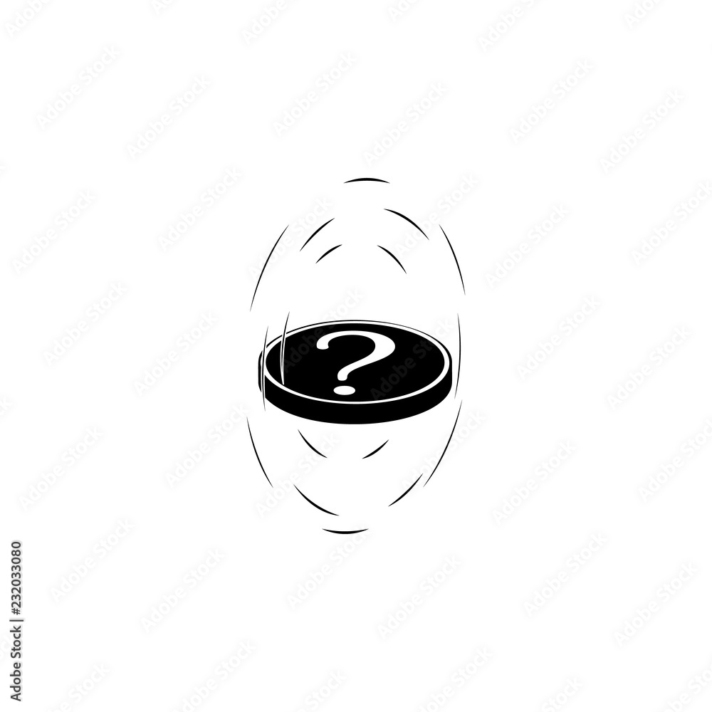 Poster spinning coin with a question mark icon. element of problem solving. premium quality graphic design.