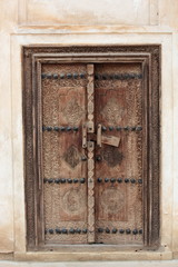 Detail of wooden door at Shaikh Isa bin Ali House in Al Muharraq, Bahrain