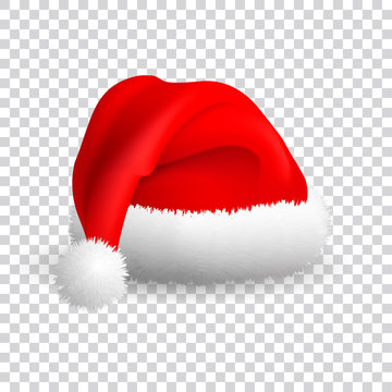 Santa Claus hat isolated on transparent background. Vector Realistic Illustration.