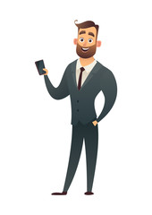 Successful beard businessman with phone business character