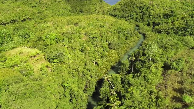 Aerial view of Bojo River towards the Ta&ntilde;on Strait, Aloguinsan, Philippines.
