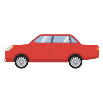 The car type the sedan with the engine. Concept of design of the vehicle. An icon in flat a vector.Cartoon style on a white isolate.
