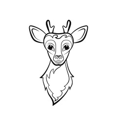 Head of a young reindeer. Drawing on a white background. Vector illustration. Animals wildlife design.