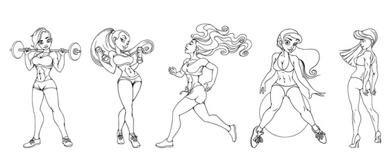 Fototapeta na wymiar set of sexy sports girls vector illustration
