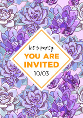 The illustration with beautiful succulents decoration. Vector floral design. Botanical background template.