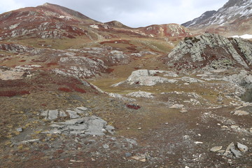 View of big hilly mountain under blue sky