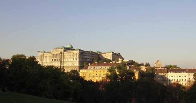View of the south side of the Buda Castle Hill from the Taban park, the slope of the Geller Hill in Budapest.