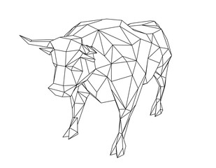 Abstract polygonal bull. Isolated on white background. Vector illustration.