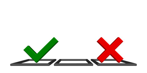 Checkmark icons. Tick and cross sign.  3d Vector illustration.