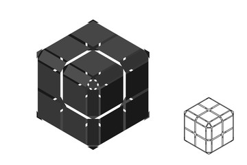 Abstract polygonal broken cube. 3d Vector illustration. Isometric projection.