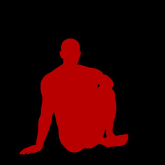 Man sitting on the ground. Vector silhouette illustration