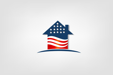 House with USA flag icon logo vector illustration