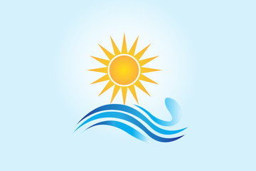 Fototapeta na wymiar Sun sea waves logo vector design 