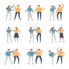 Fototapeta na wymiar A set of characters fighting to express bad feelings with friends. flat design style vector graphic illustration.