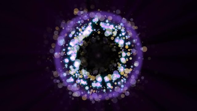 Abstract purple glitter round circles on dark background.