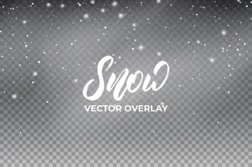 Snow background. Realistic snow overlay. Winter Christmas and New Year snow decoration.