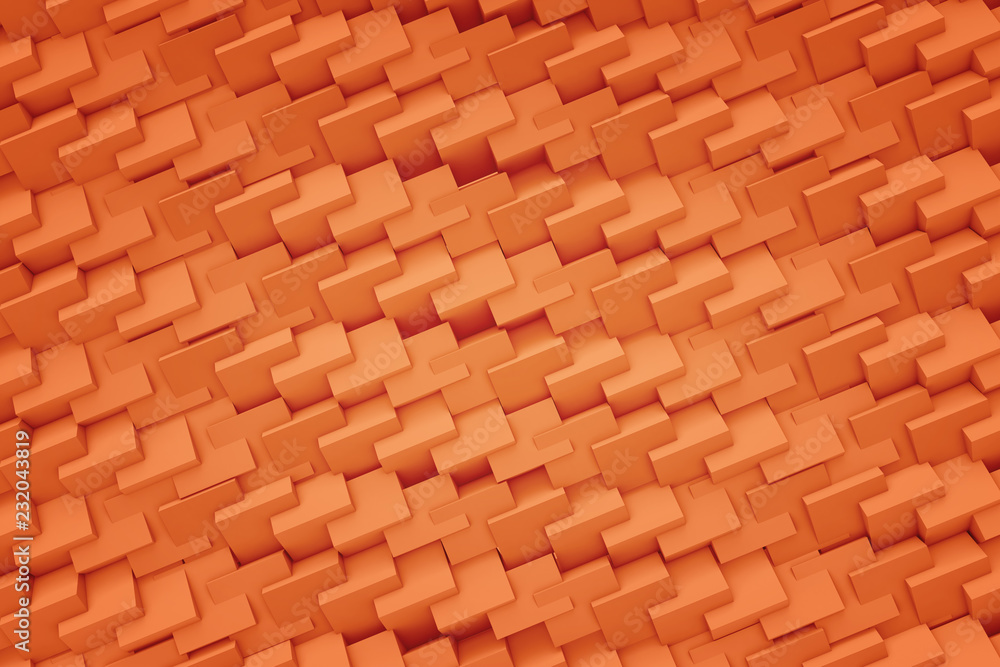 Poster 3d rendering of high quality background texture with orange plastic pieces connected to each other w