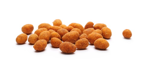 Spicy peanuts pile isolated on white background