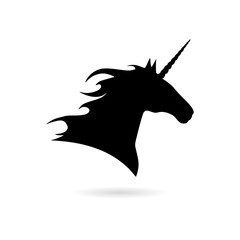 Black Silhouette head unicorn icon or logo 