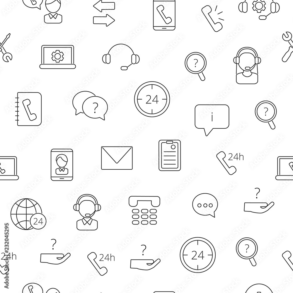 Poster vector line call support center icons pattern or background illustration in linear style