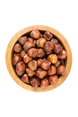Pile of whole unshelled hazelnuts isolated