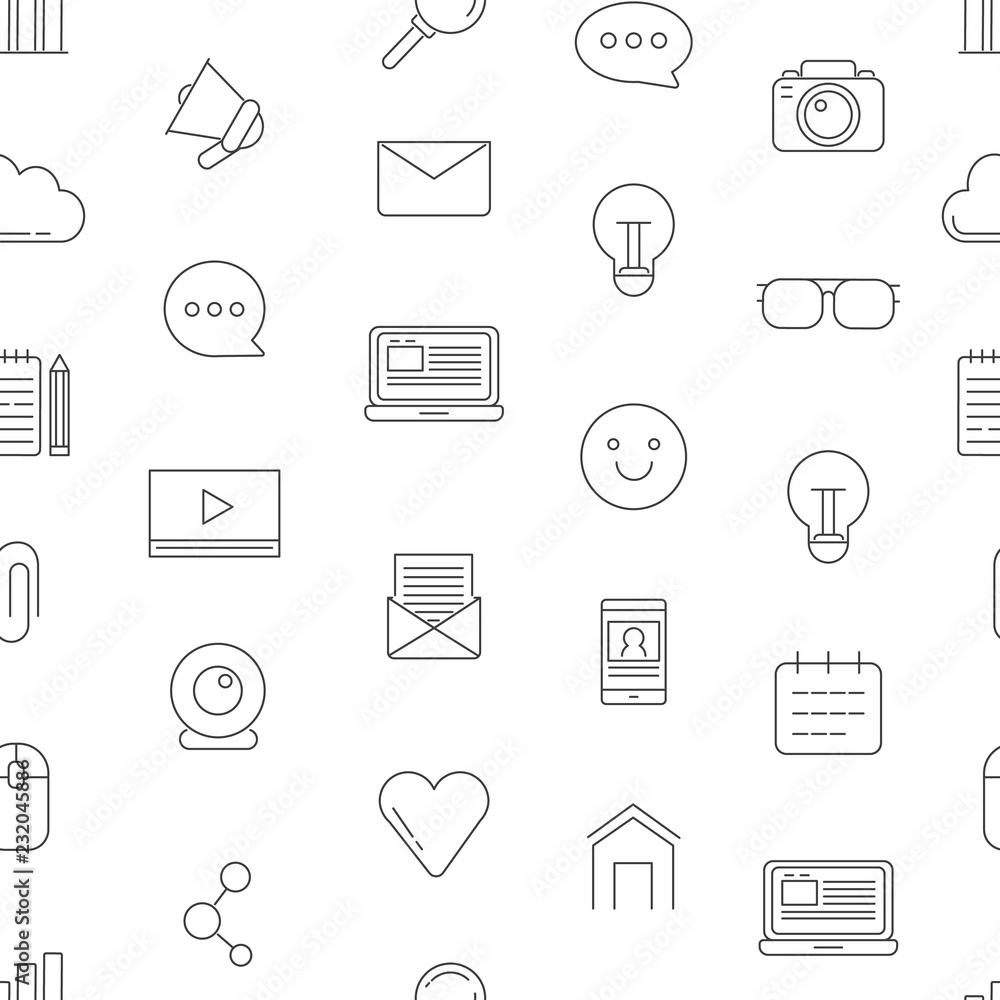 Aufkleber vector line blog icons pattern or background illustration. linear set of symbol