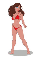 Sexy girl bodybuilder in a bikini. Vector illustration