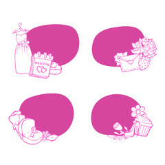 Vector doodle wedding elements stickers with place for text set illustration