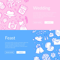 Obraz premium Vector doodle wedding elements web banner templates and website poster illustration