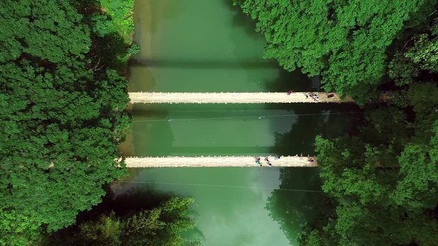 Aerial view of Sipatan Twin Hanging Bridge, Loboc, Philippines.