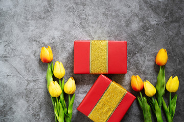Boxing day Sale concept Christmas gift box on cement background, top view