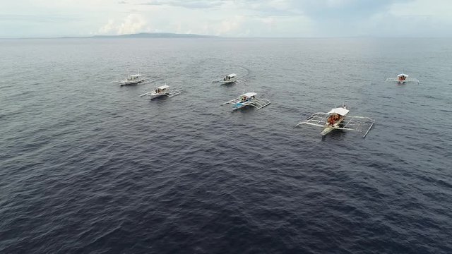 Aerial view of white traditional filipino boats near Panglao, Philippines.